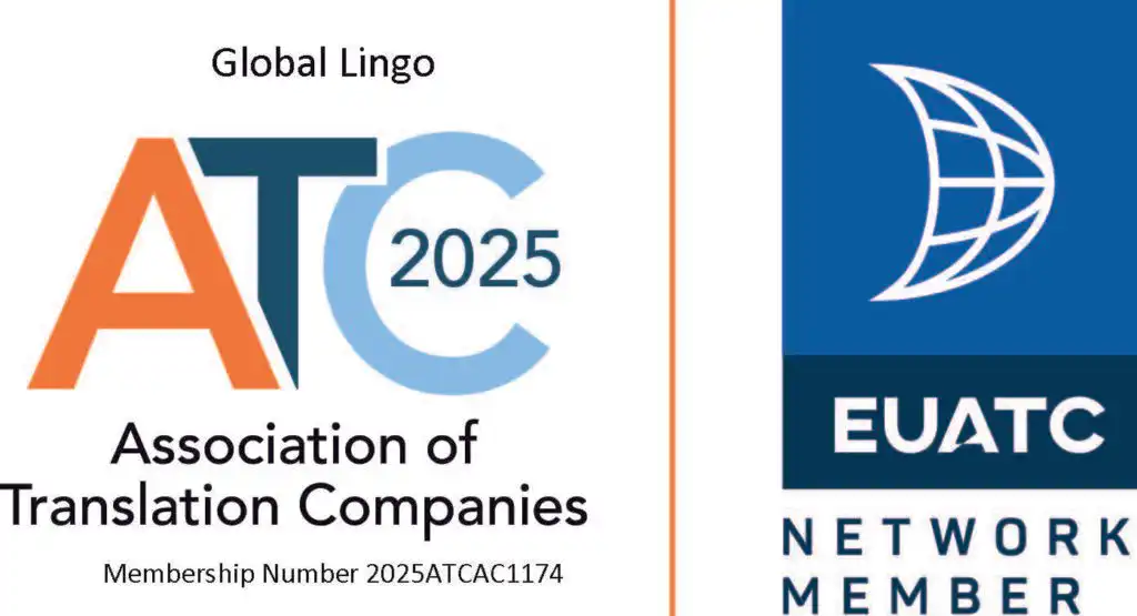 Global Lingo ATC 2025 membership badge and EUATC network member badge