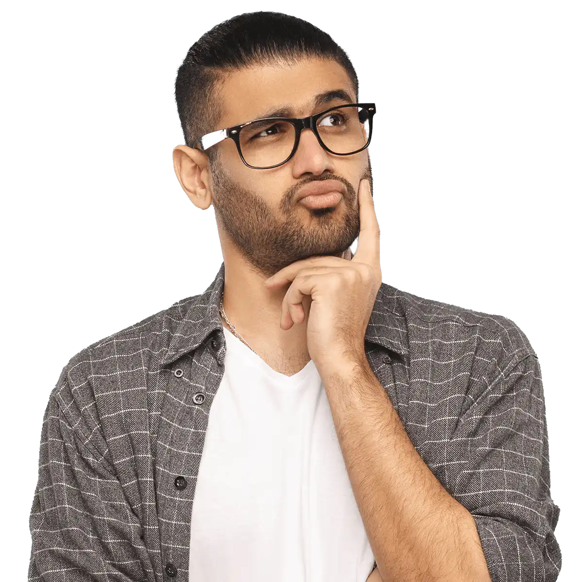 Person smiling and thinking