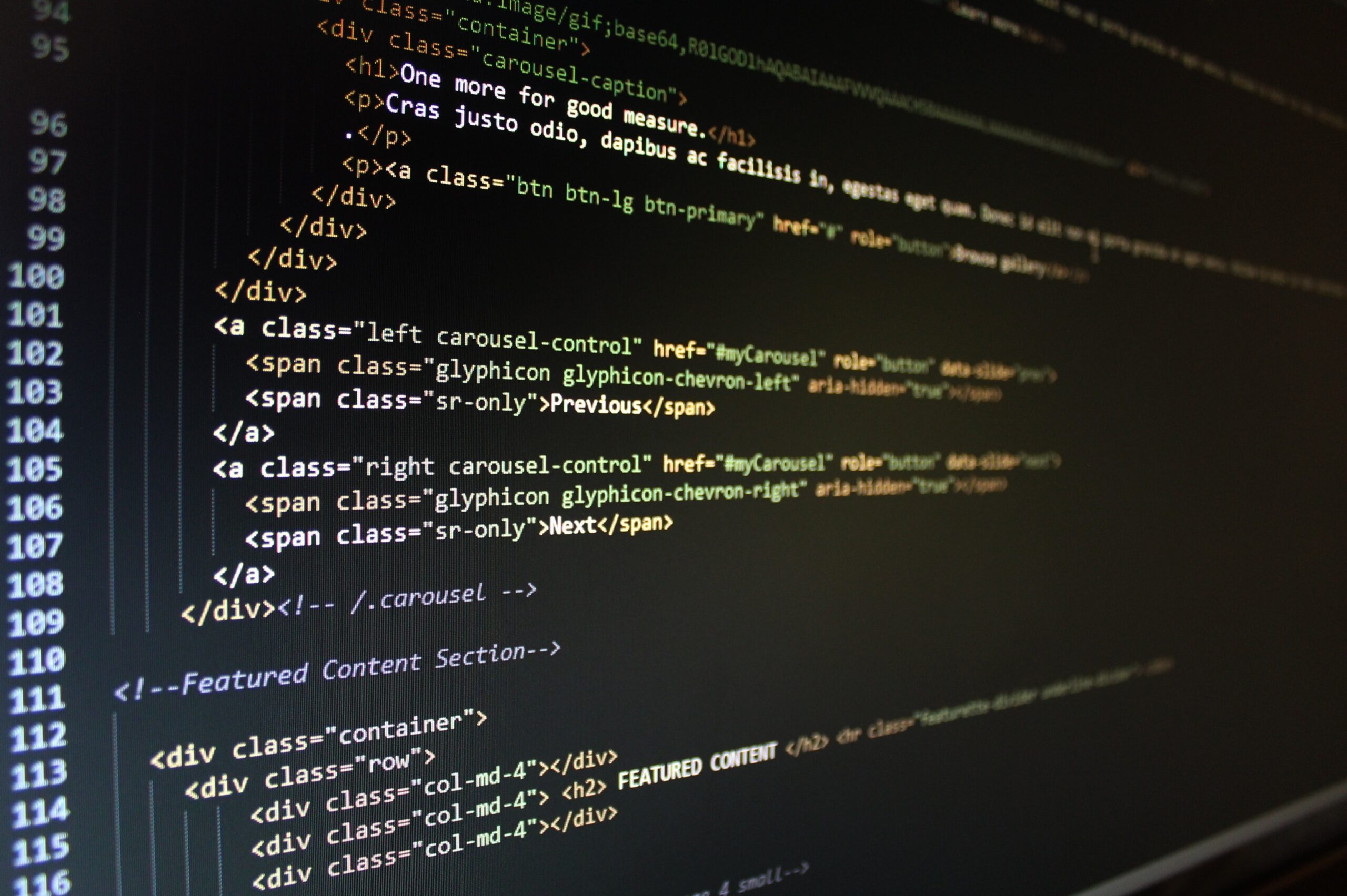 Website HTML and CSS on a display monitor