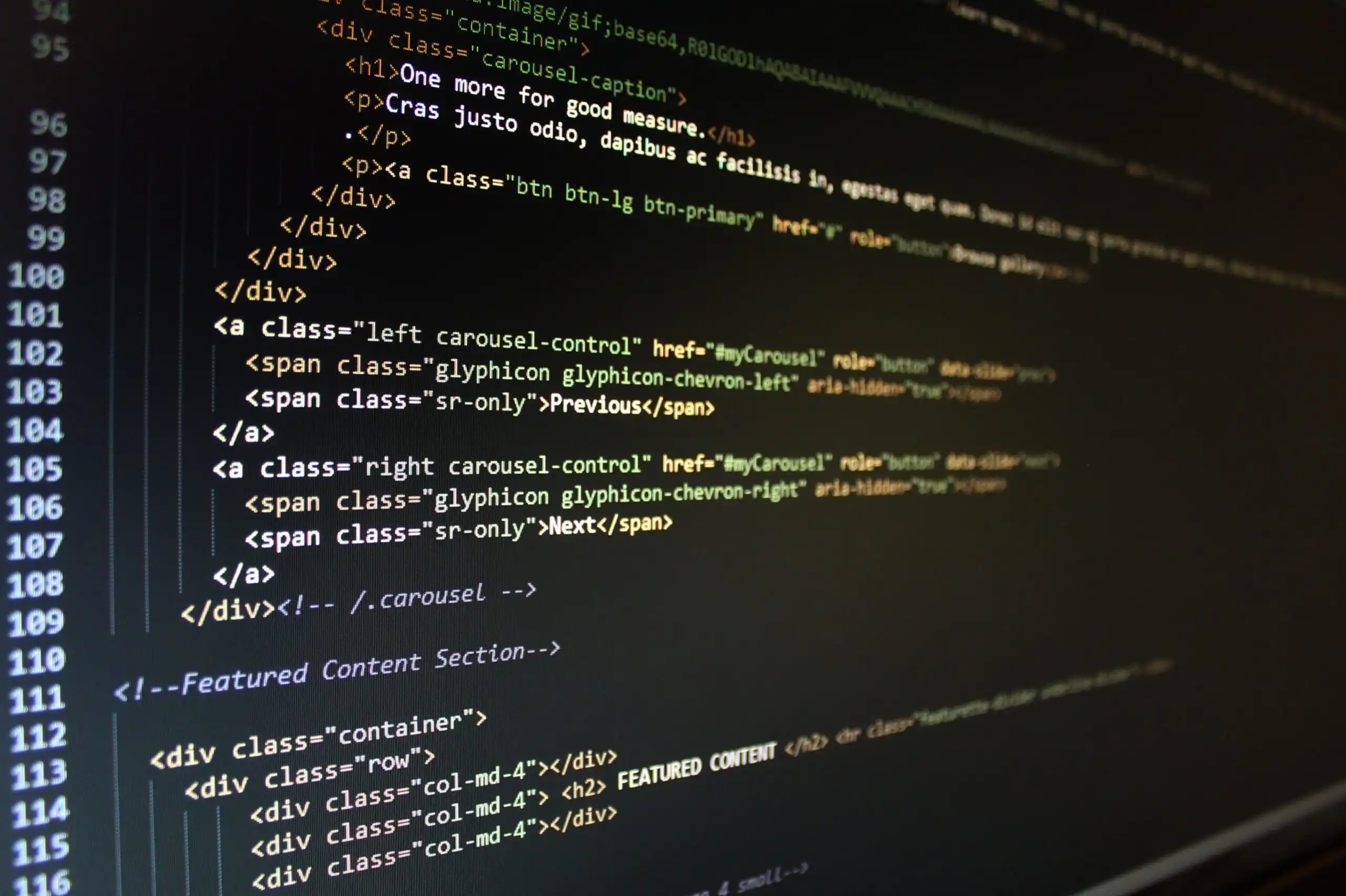 Website HTML and CSS on a display monitor