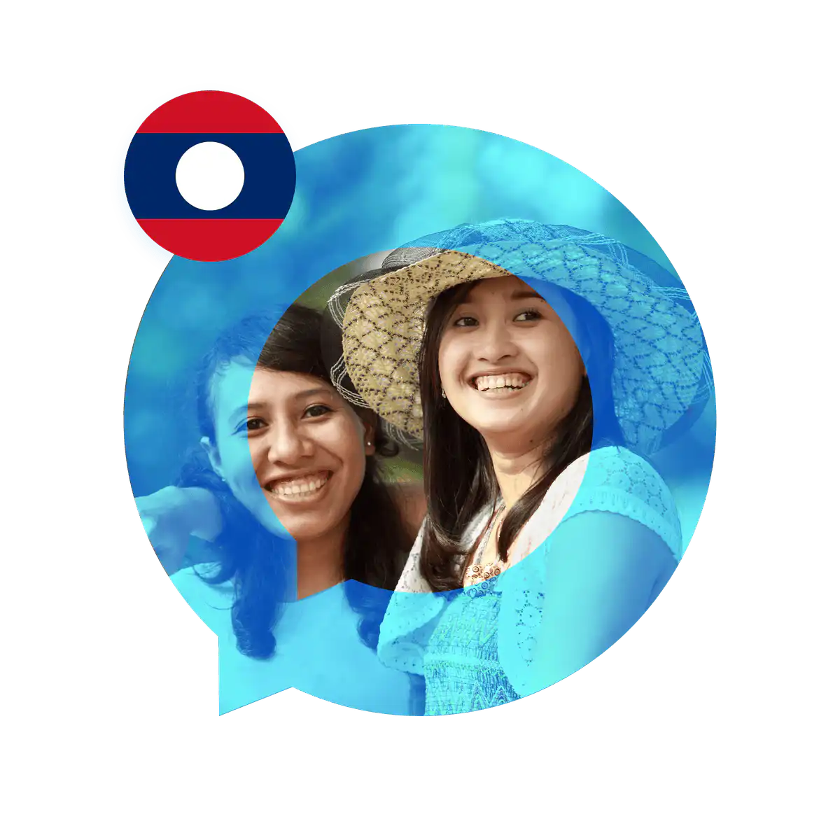 Portrait of a Lao language specialist in a speech bubble with the Laos flag. Lao Language Services